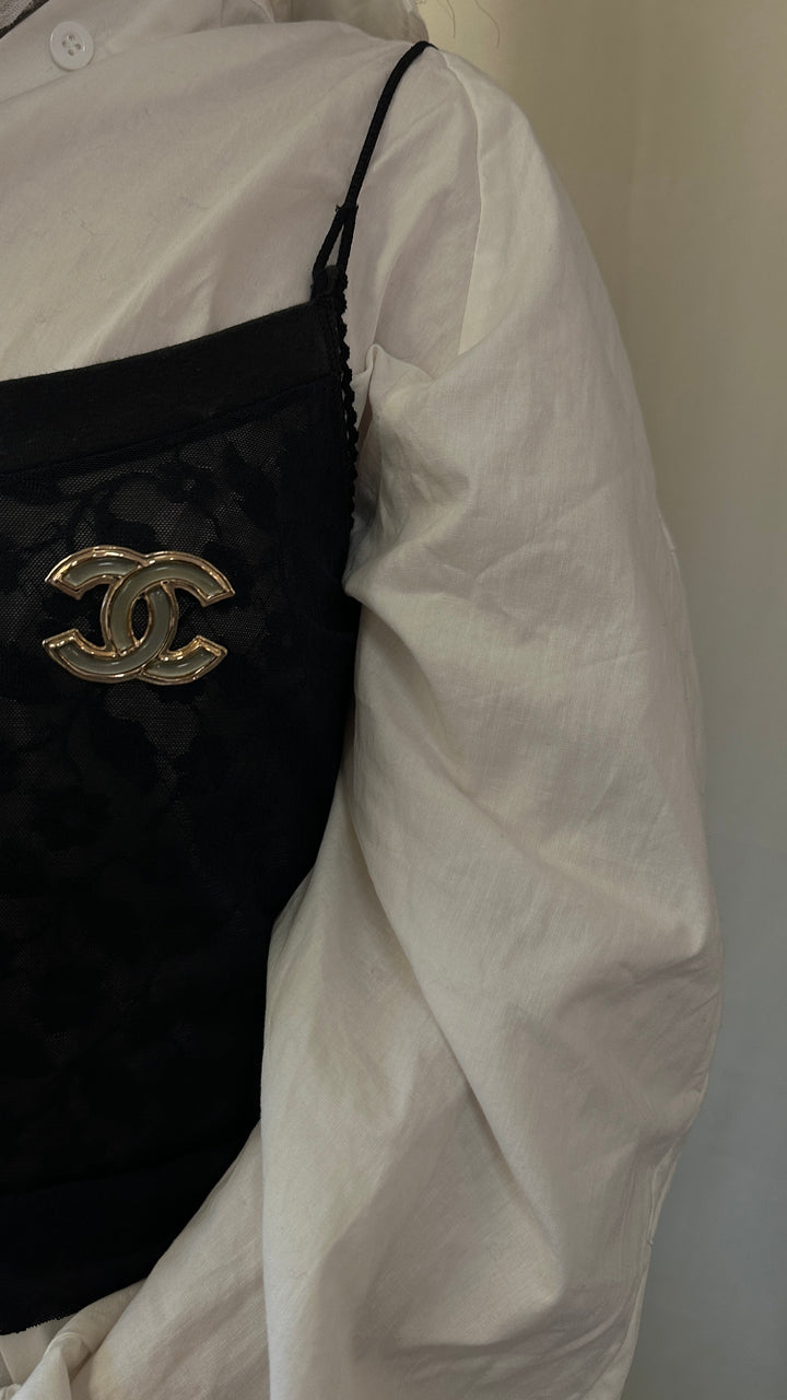 CHANEL 2013 CC Brooch Enamel Gold Sage