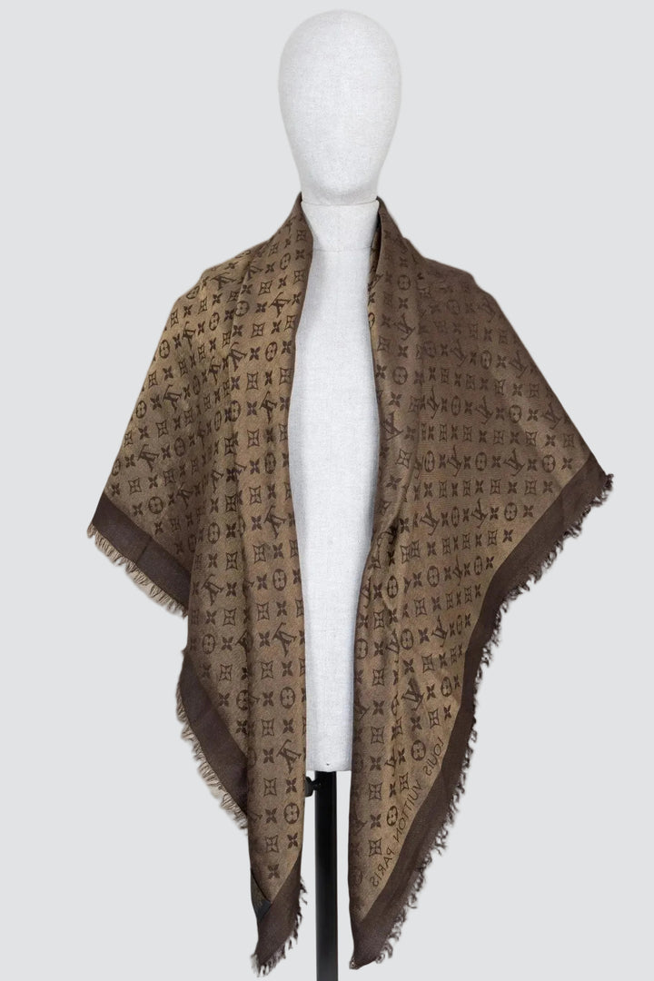LOUIS VUITTON Scarf Monogram Silk Gold