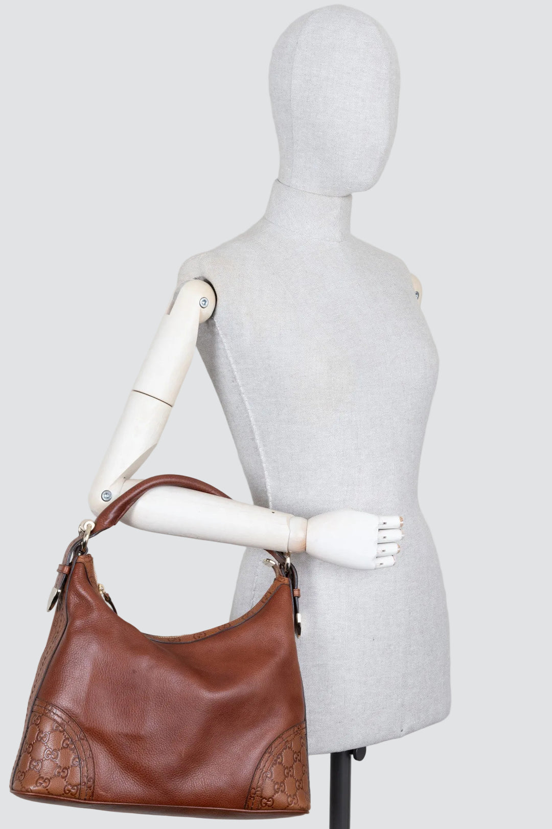 GUCCI Signora Hobo Bag Leather Brown