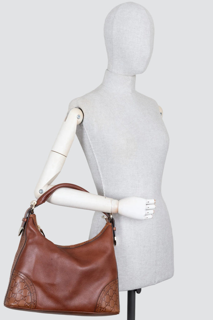 GUCCI Signora Hobo Bag Leather Brown
