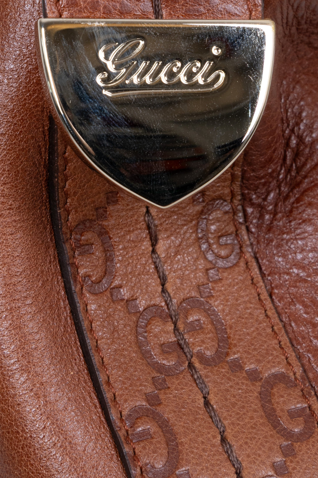 GUCCI Signora Hobo Bag Leather Brown