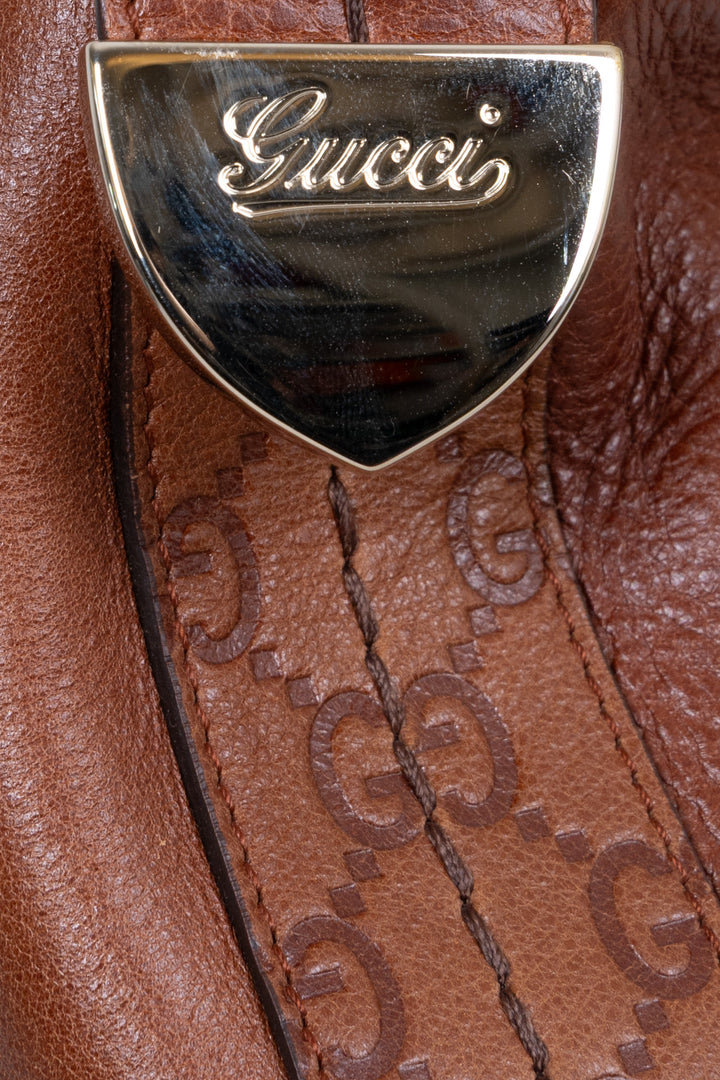 GUCCI Signora Hobo Bag Leather Brown