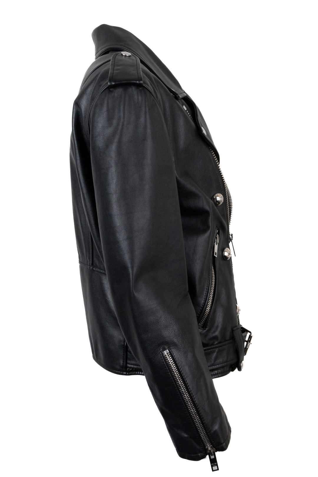 CELINE Triomphe Button Belted Biker Leather Jacket Black