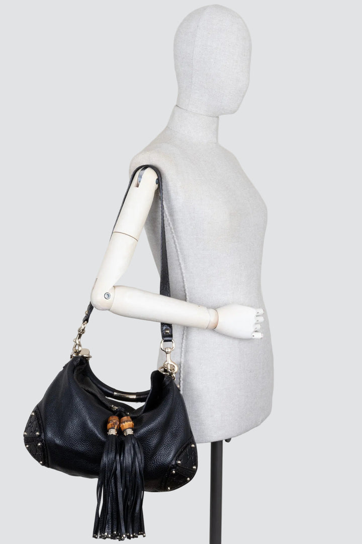 GUCCI Indy Hobo Bag Leather GG Black