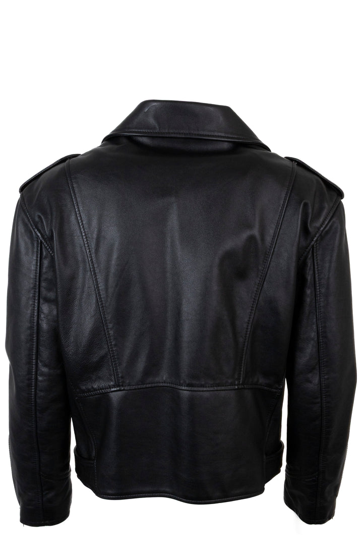 CELINE Triomphe Button Belted Biker Leather Jacket Black