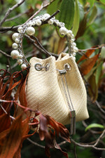 JIMMY CHOO Mini Bon Bon Bucket Bag Raffia Natural