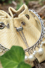 JIMMY CHOO Mini Bon Bon Bucket Bag Raffia Natural