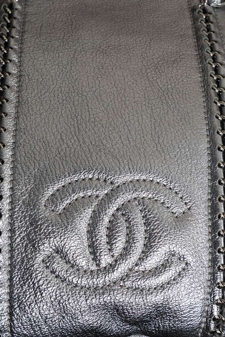 CHANEL CC Chain Tote Bag Leather Metallic Silver