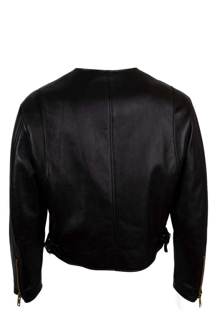 CELINE Gold Buttoned Leather Jacket Brown