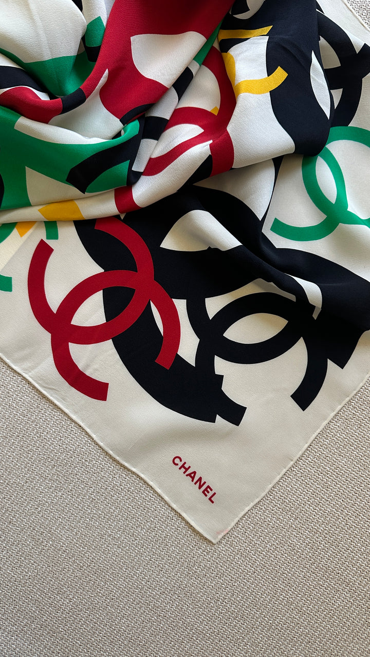 CHANEL Rainbow CC 90 Silk Scarf