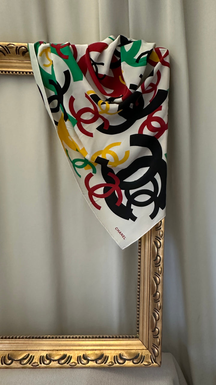CHANEL Rainbow CC 90 Silk Scarf
