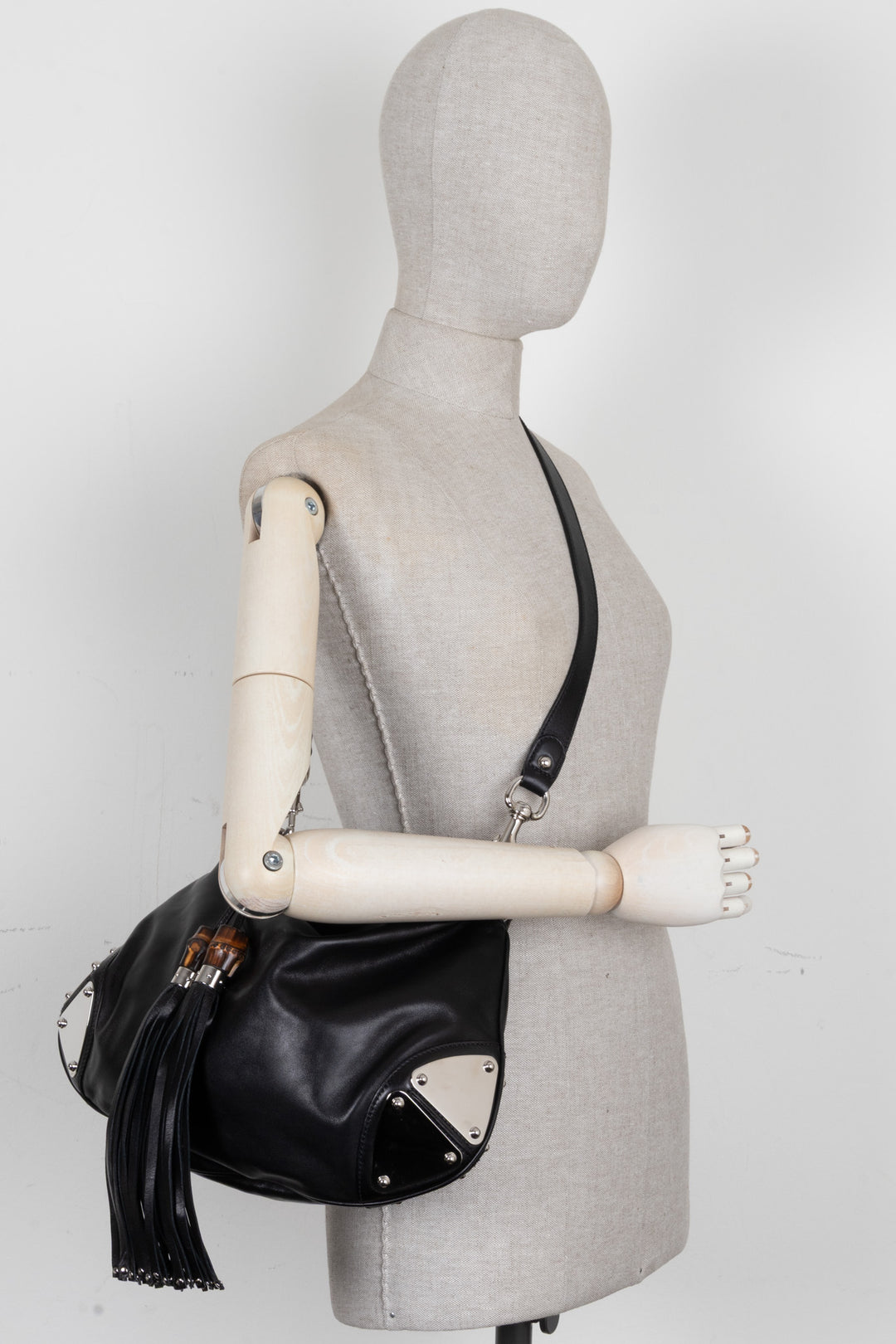 GUCCI Indy Hobo Bag Leather Black Metal