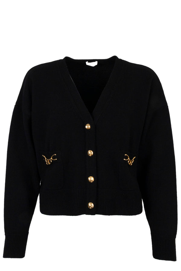 CELINE Triomphe Knit Cardigan Black Gold Cashmere