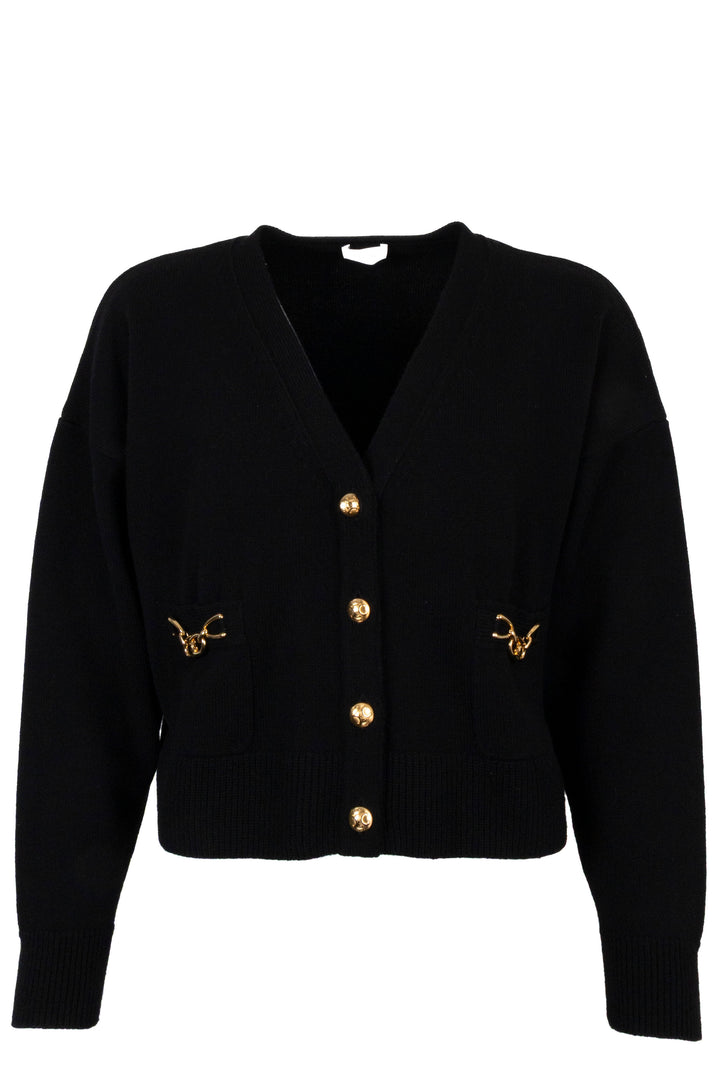 CELINE Triomphe Knit Cardigan Black Gold Cashmere