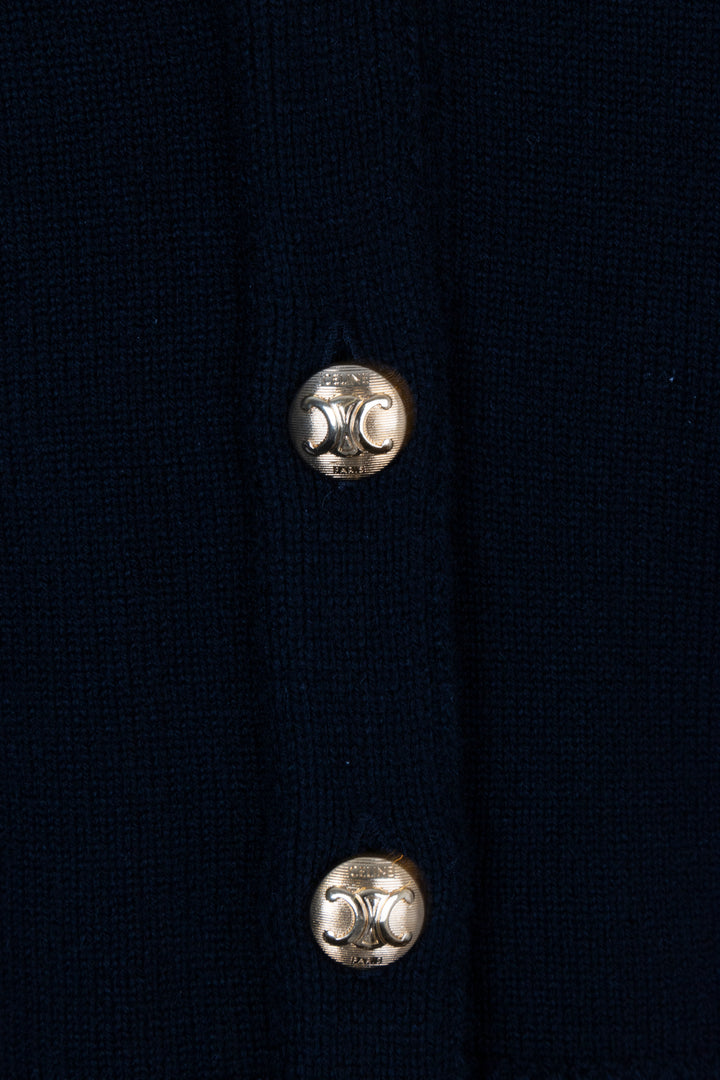 CELINE Triomphe Knit Cardigan Black Gold Cashmere