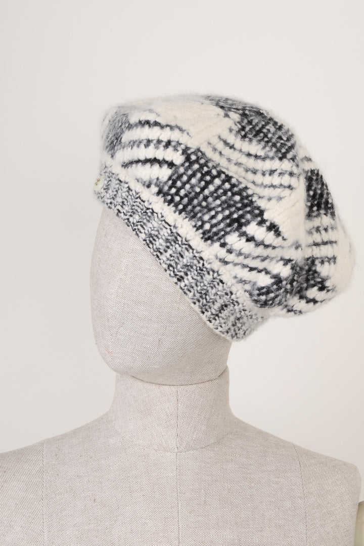 CHANEL Hat Cashmere Check Black White 2018