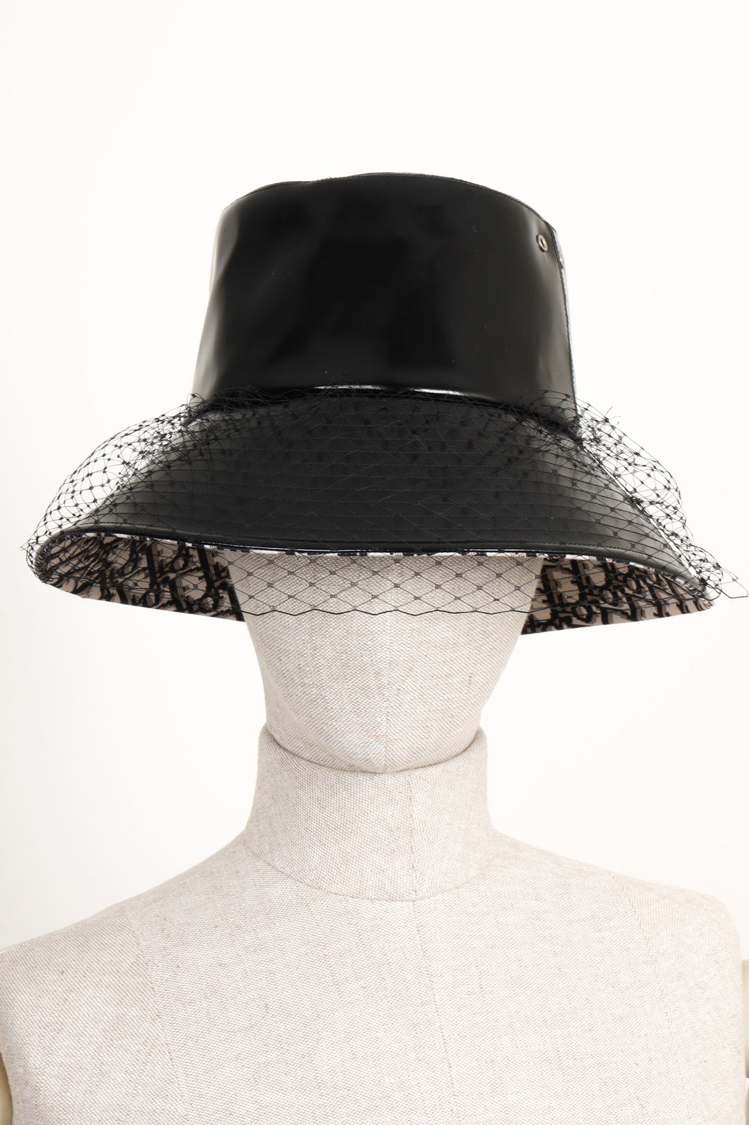 CHRISTIAN DIOR Teddy D Vinyl Large Brim Hat with Veil