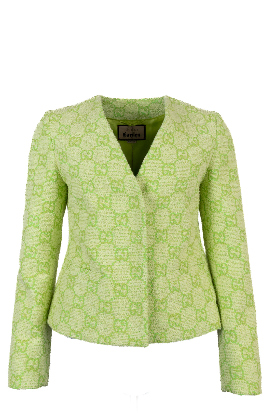 GUCCI Garden GG Tweed Jacket Lime Green