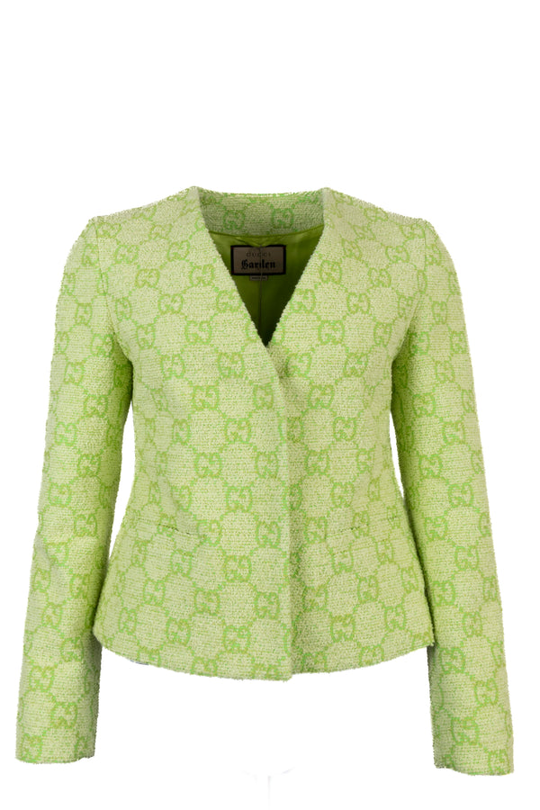 GUCCI Garden GG Tweed Jacket Lime Green