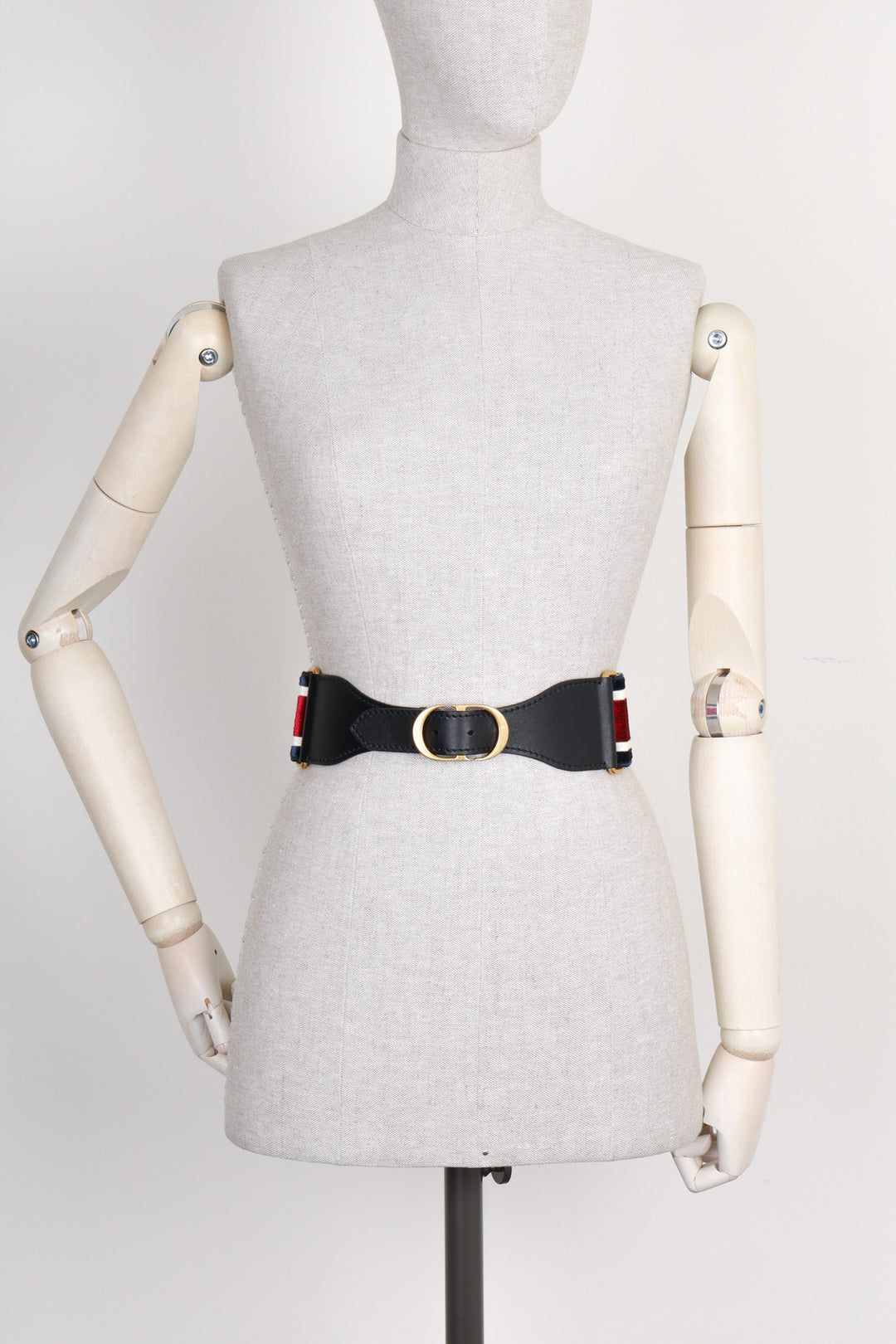 CHRISTIAN DIOR Embroidered Canvas Belt Red &amp; Blue