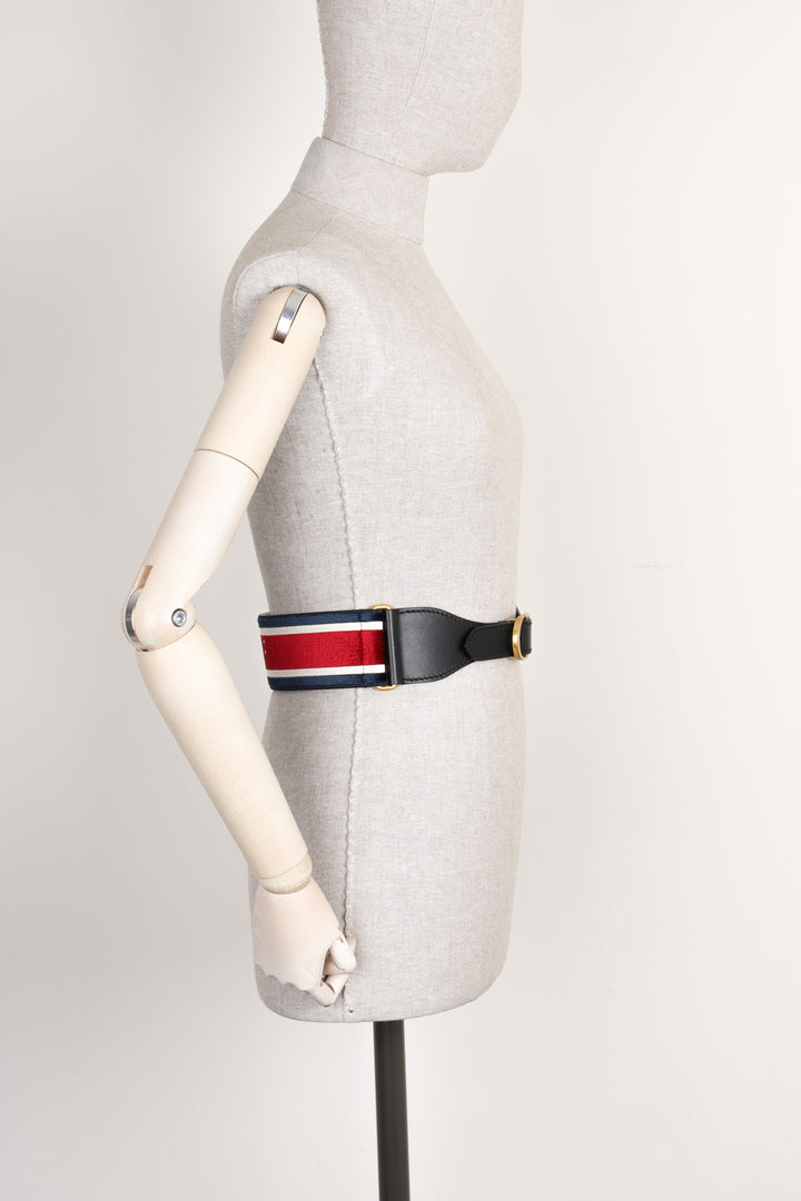 CHRISTIAN DIOR Embroidered Canvas Belt Red & Blue
