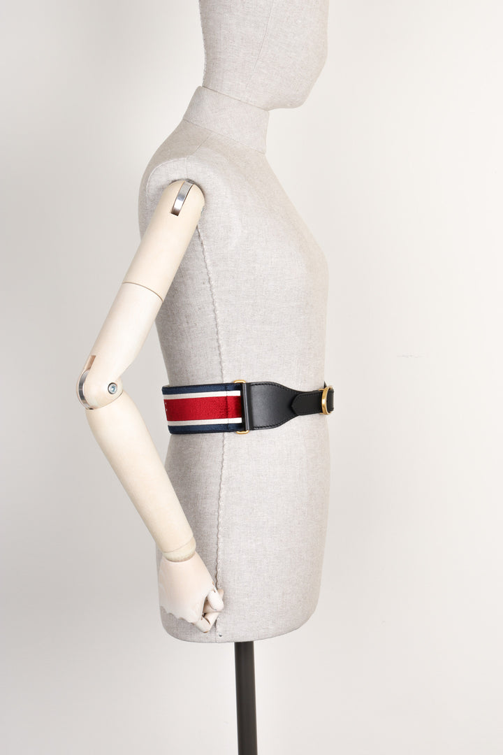 CHRISTIAN DIOR Embroidered Canvas Belt Red &amp; Blue