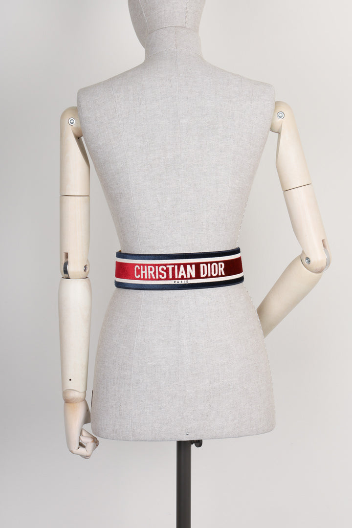 CHRISTIAN DIOR Embroidered Canvas Belt Red &amp; Blue