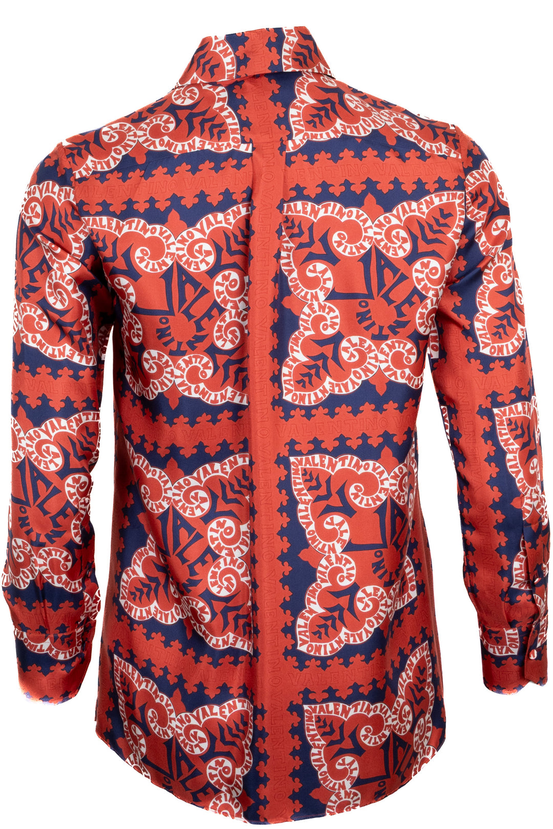VALENTINO Bandana Print Tie Shirt Silk Red Blue