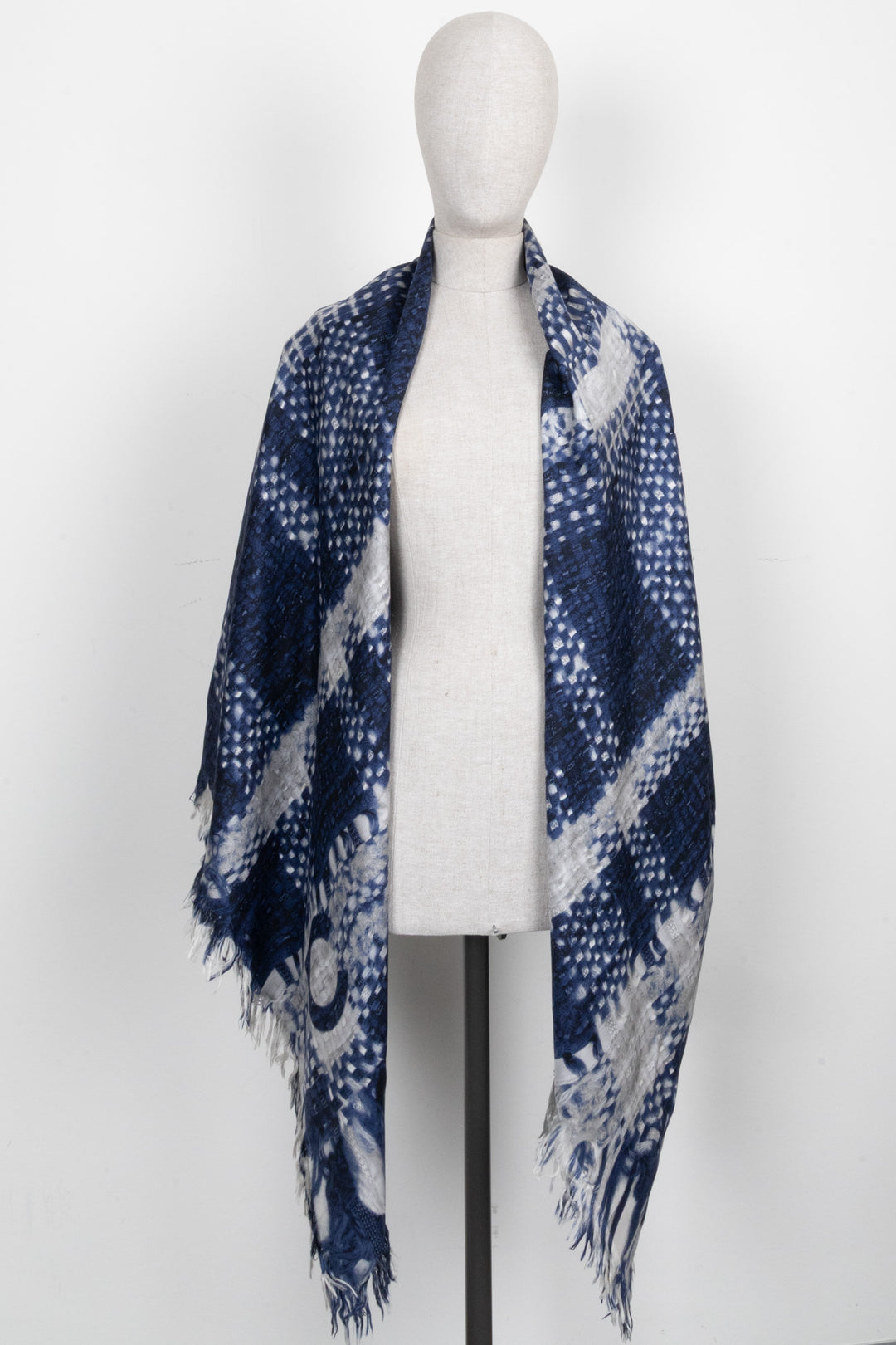 CHANEL Silk Scarf Blue White