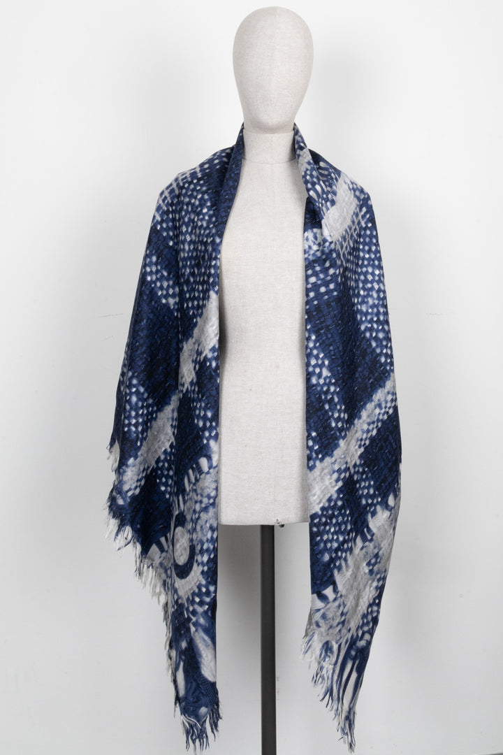 CHANEL Silk Scarf Blue White