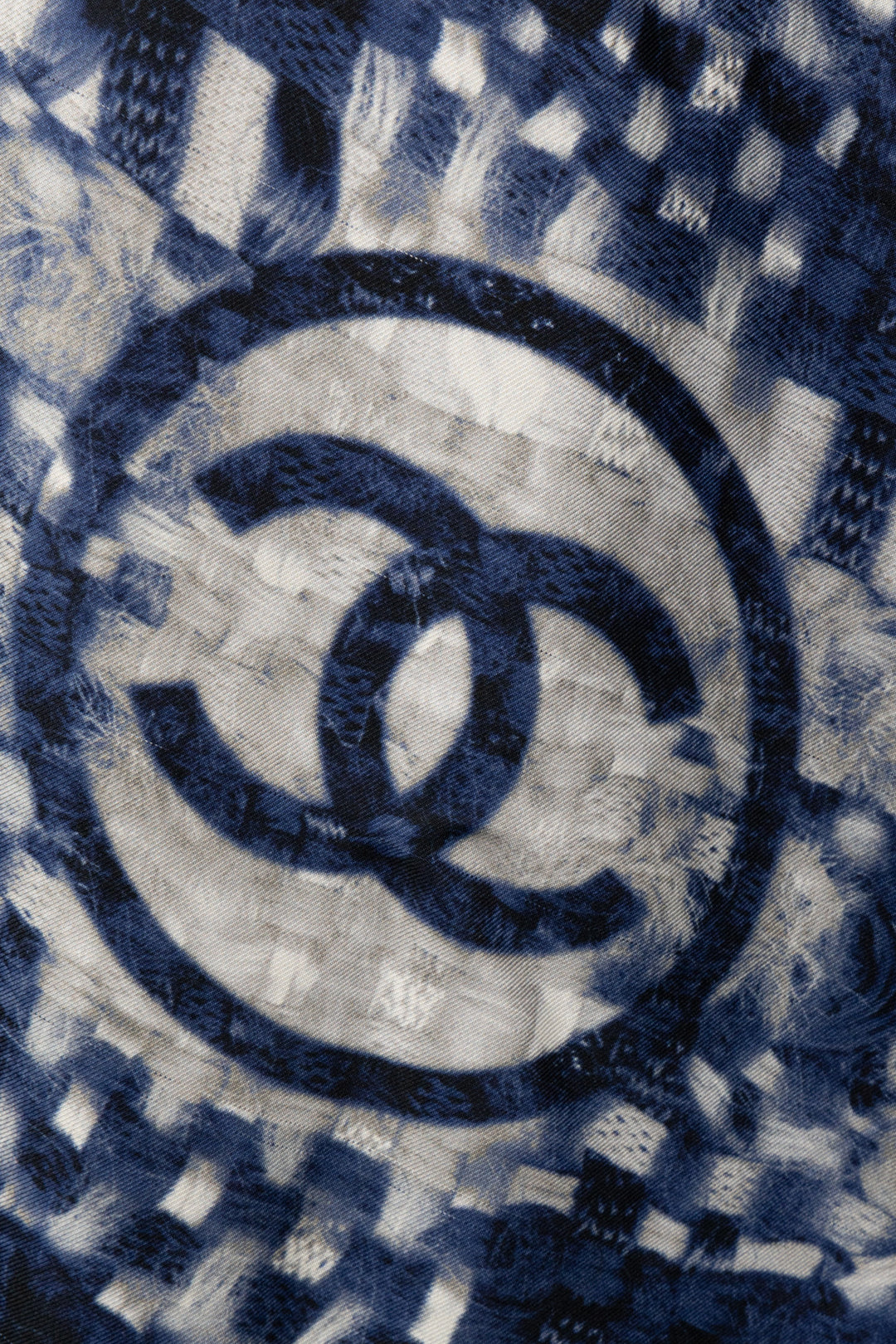 CHANEL Silk Scarf Blue White