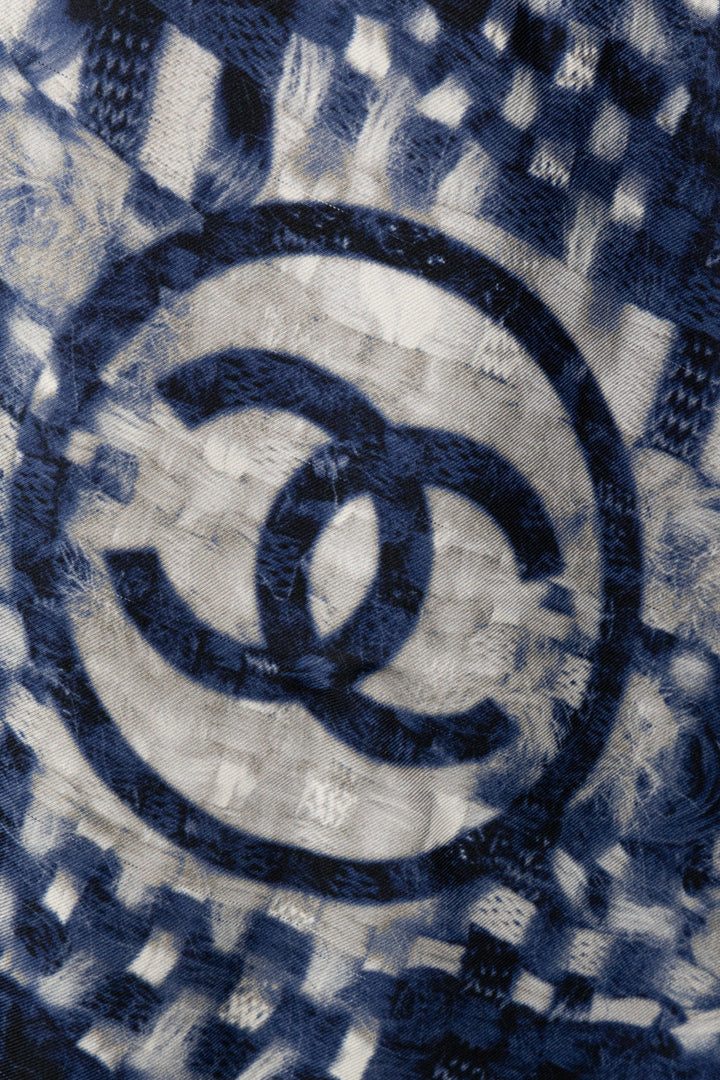 CHANEL Silk Scarf Blue White