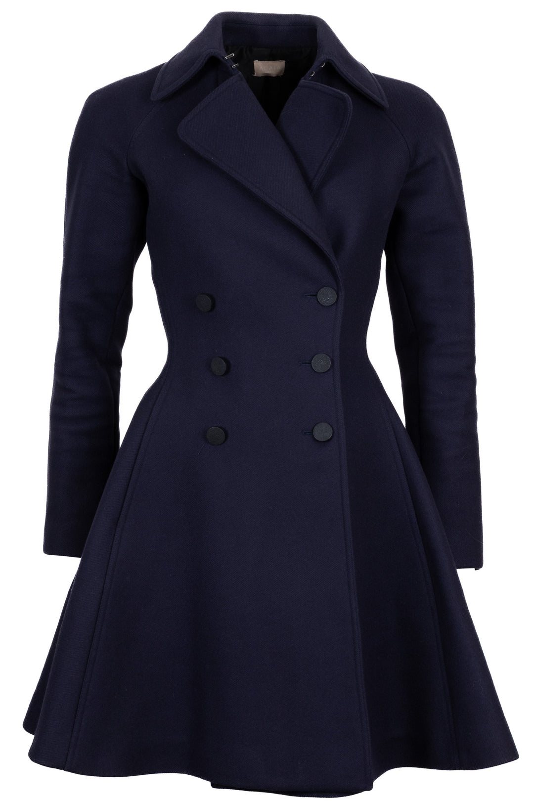 ALAIA Double Breasted Flared Coat Wool Navy