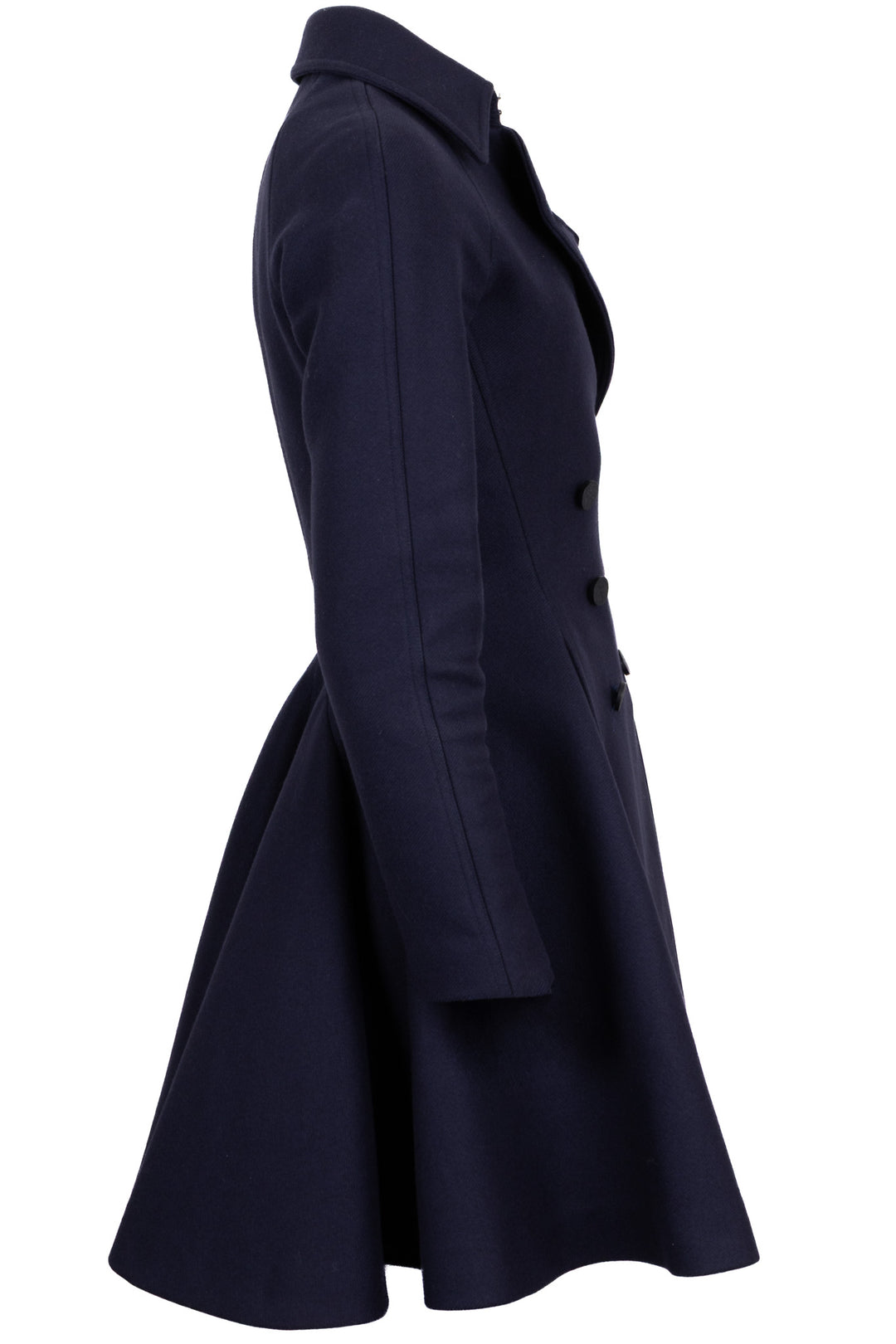 ALAIA Double Breasted Flared Coat Wool Navy
