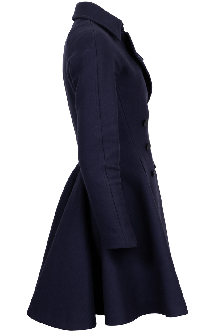 ALAIA Double Breasted Flared Coat Wool Navy