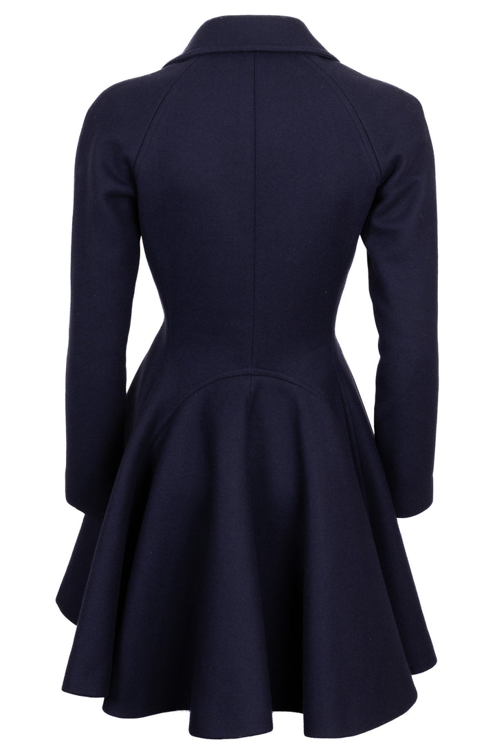 ALAIA Double Breasted Flared Coat Wool Navy