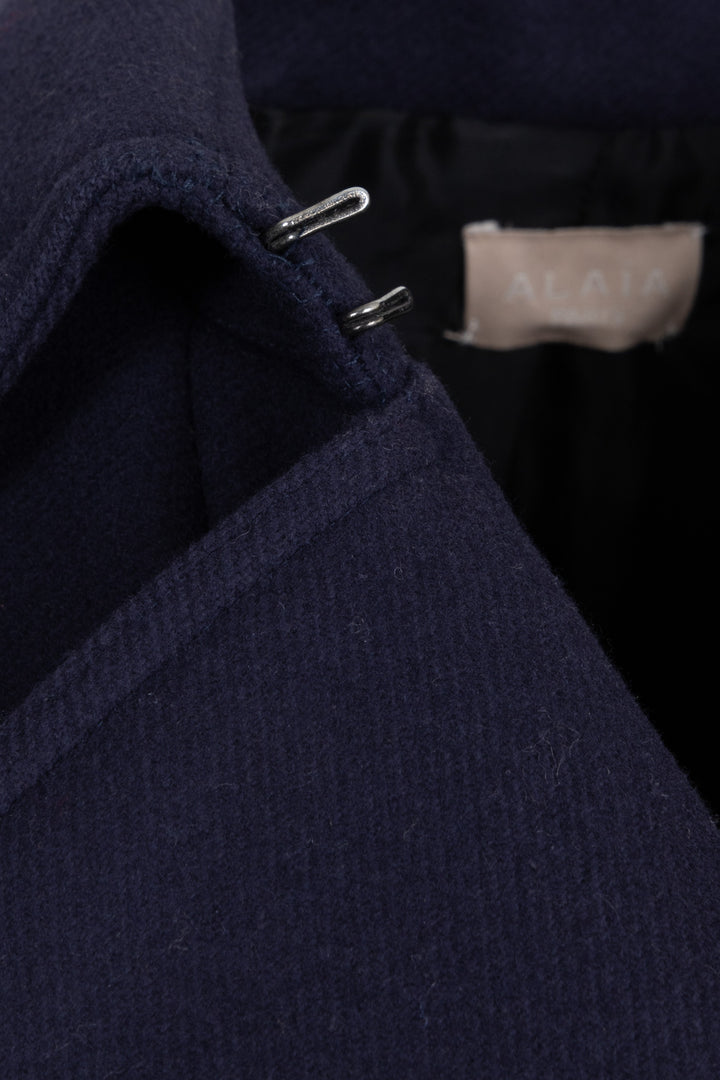 ALAIA Double Breasted Flared Coat Wool Navy