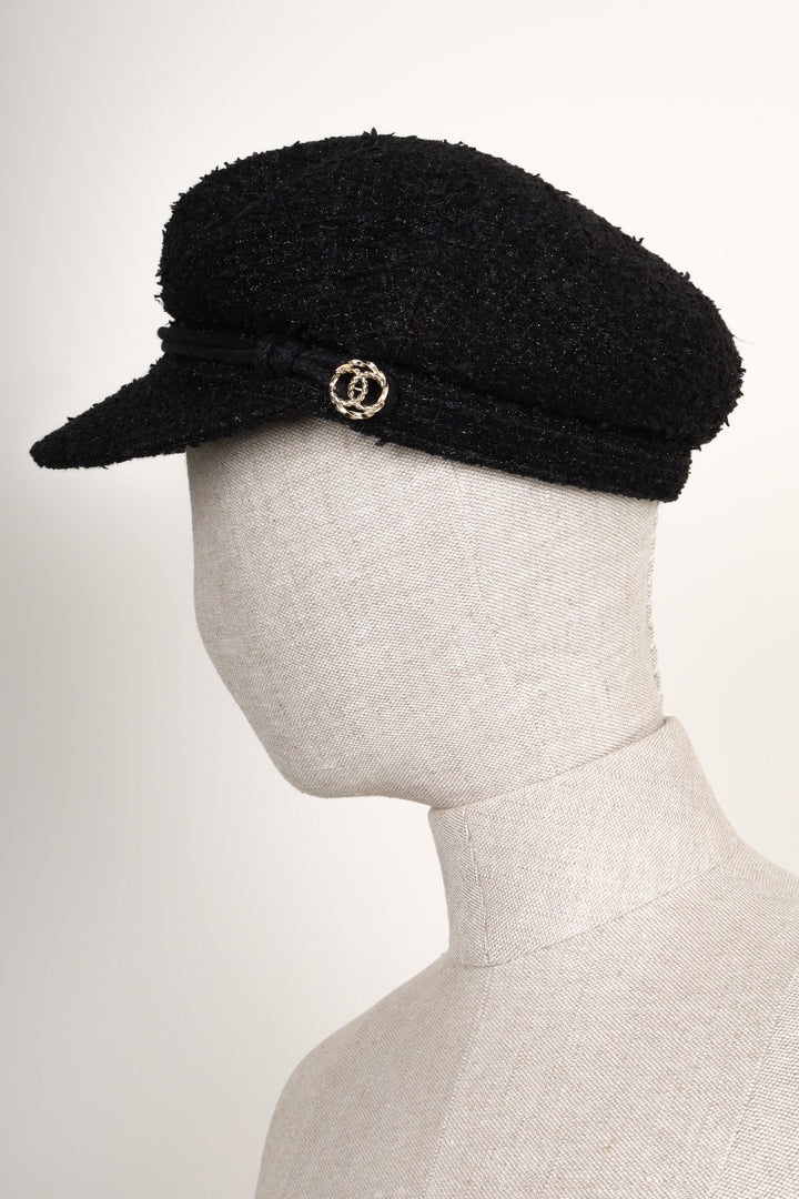 CHANEL Tweed Hat Black