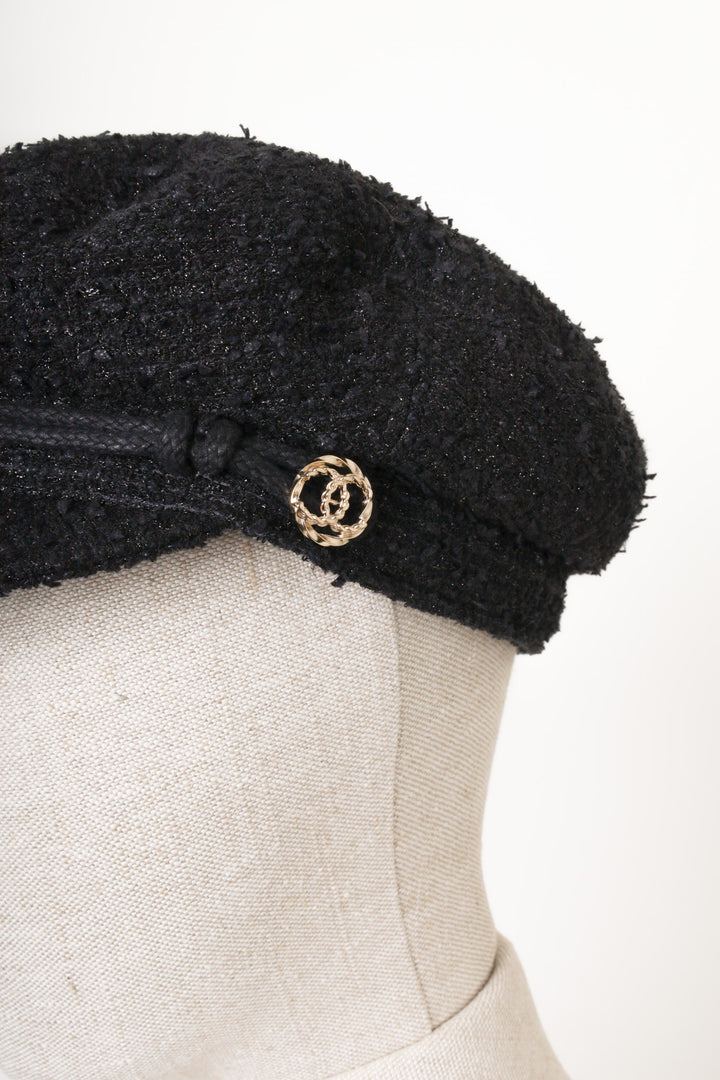 CHANEL Tweed Hat Black