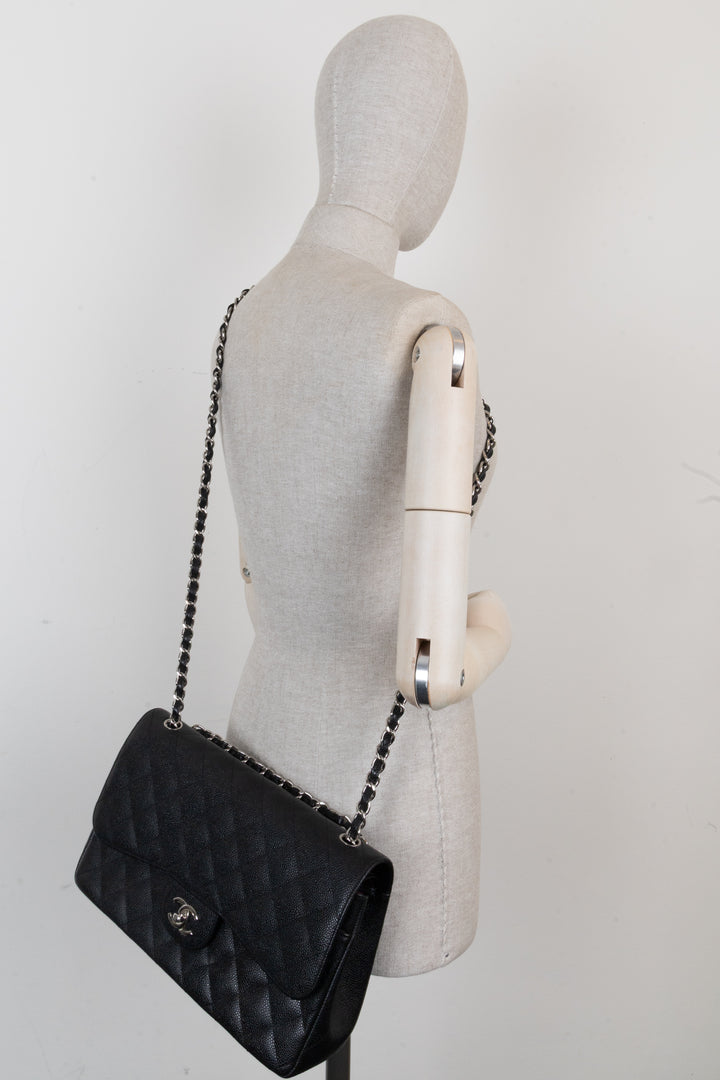 CHANEL Double Flap Bag Large Caviar Black
