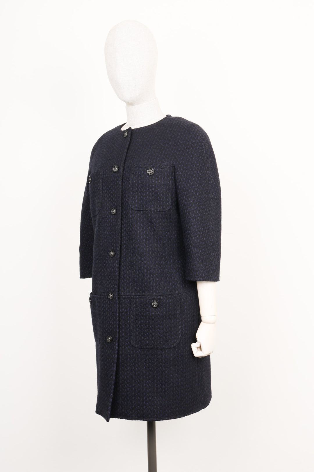 CHANEL Coat Wool Blue & Black