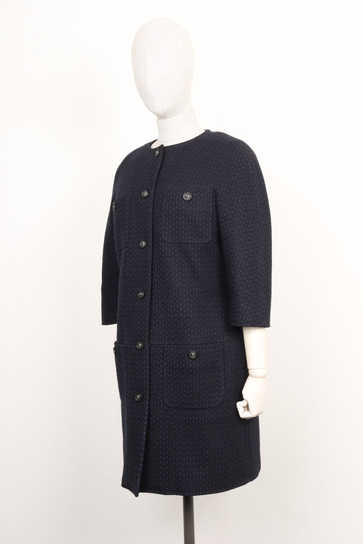 CHANEL Coat Wool Blue & Black