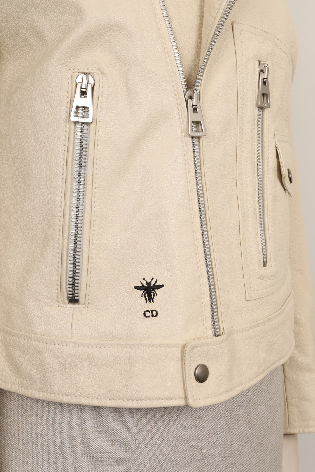 CHRISTIAN DIOR Leather Jacket Printed Back Créme