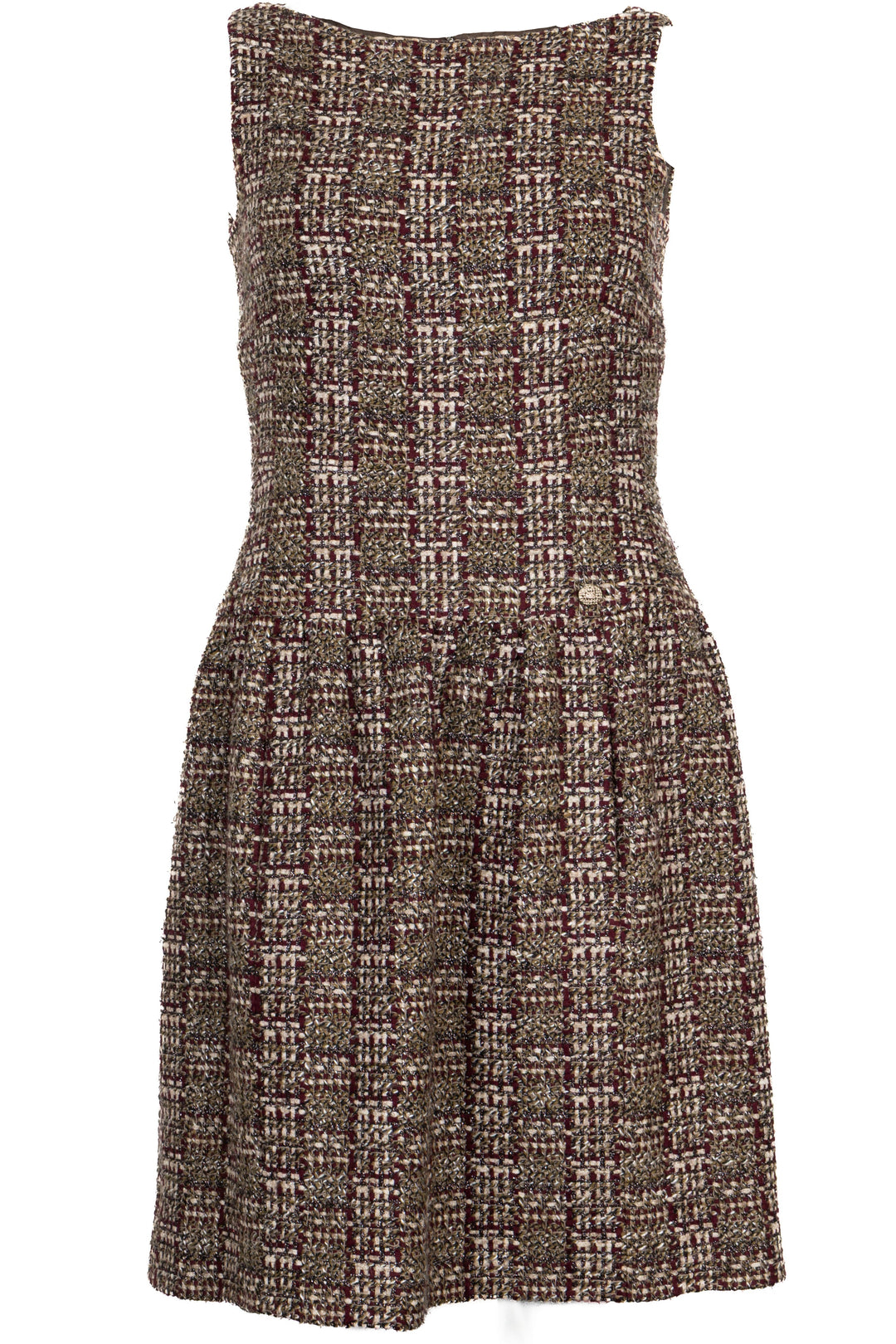 CHANEL 2013 Pleated Boucle Dress Green Red