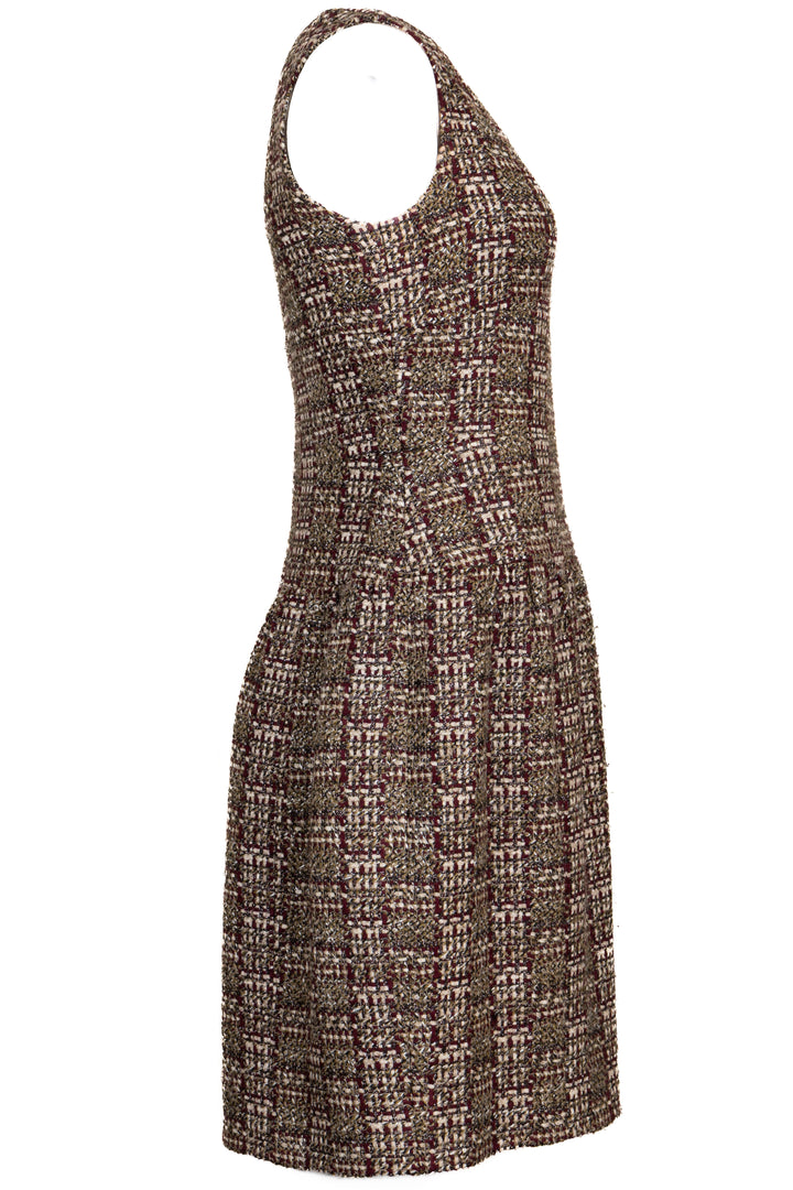 CHANEL 2013 Pleated Boucle Dress Green Red