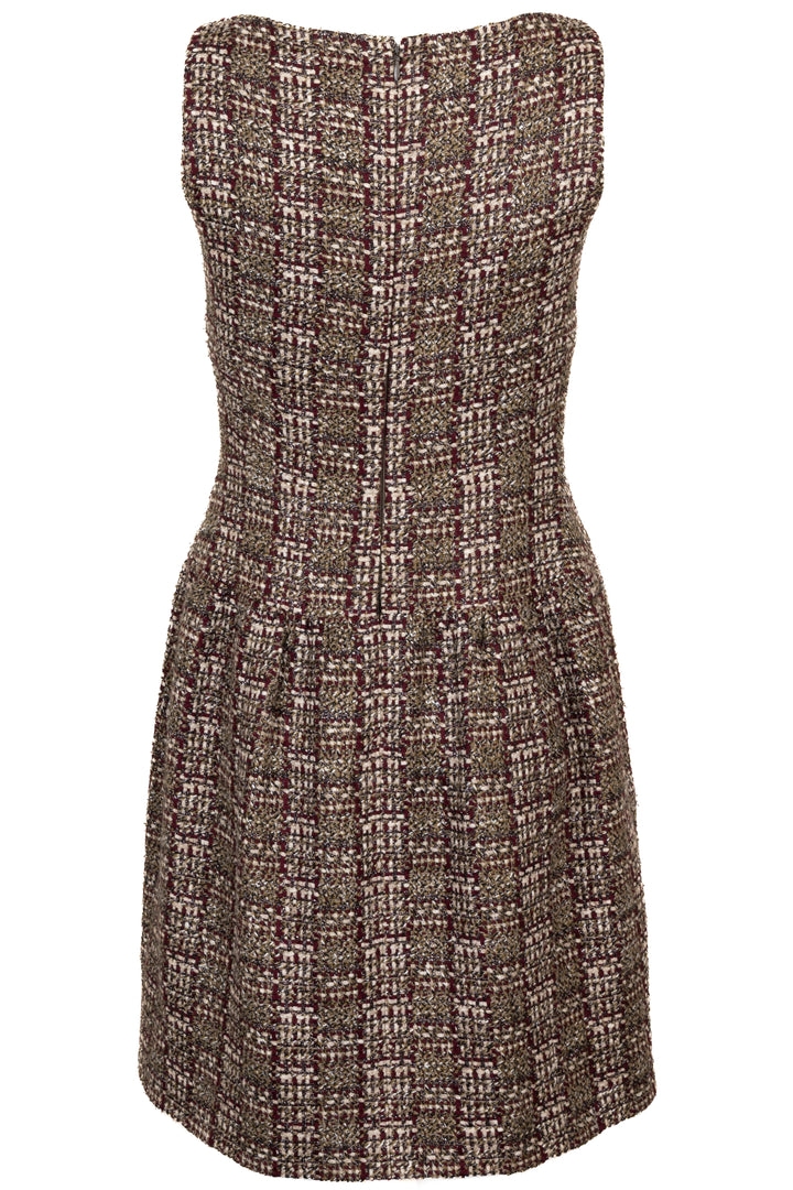 CHANEL 2013 Pleated Boucle Dress Green Red