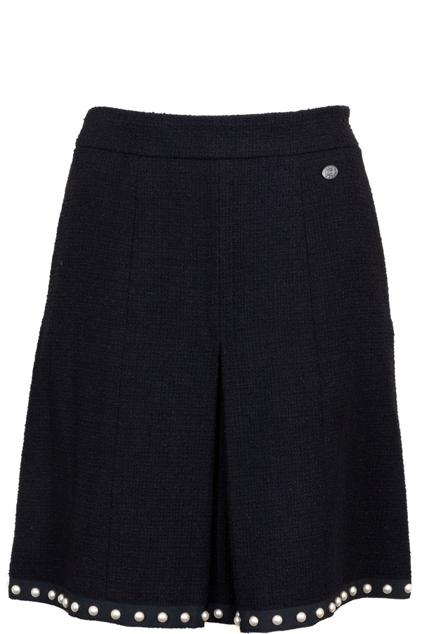 CHANEL 2013 Pleated Pearl Trim Skirt Black