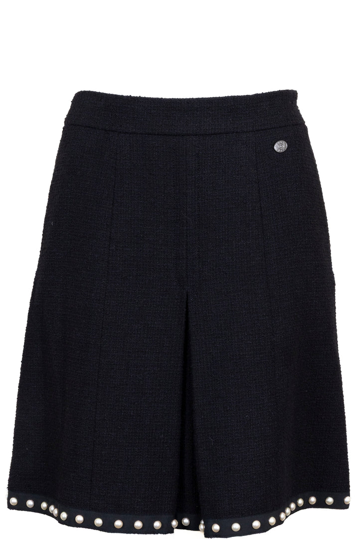 CHANEL 2013 Pleated Pearl Trim Skirt Black