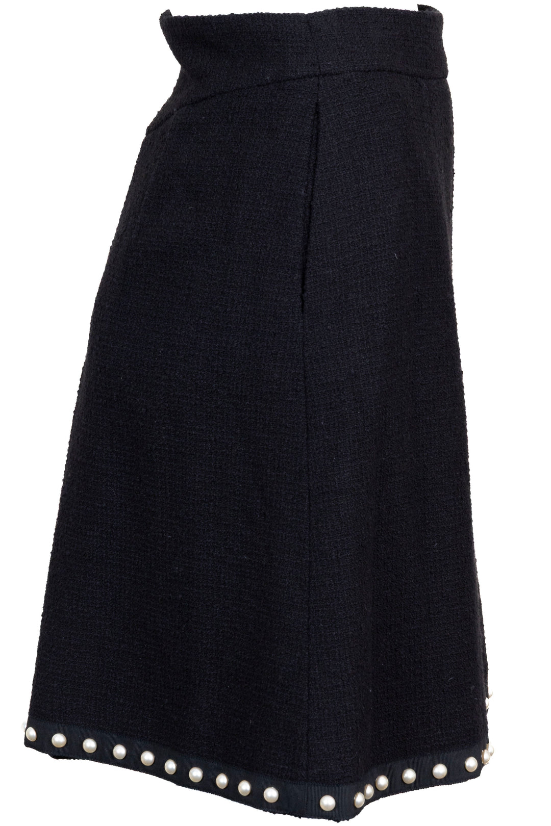 CHANEL 2013 Pleated Pearl Trim Skirt Black