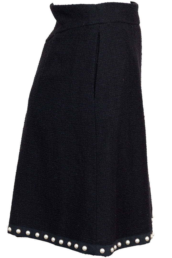 CHANEL 2013 Pleated Pearl Trim Skirt Black
